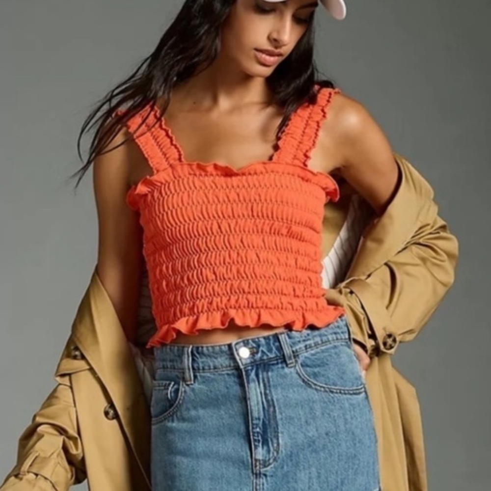 The Regan Seamless Smocked Square-Neck Tank